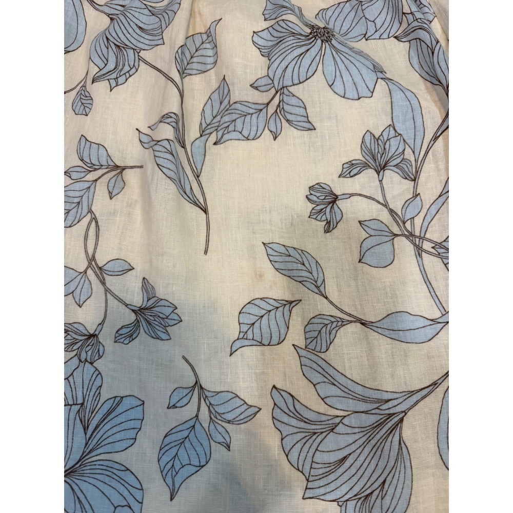 Cynthia Rowley 100% Linen Floral Wrap Midi Skirt Size Medium Blue Cream - Picture 10 of 13